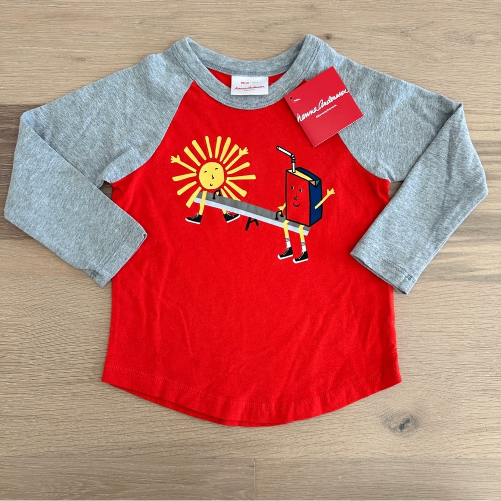 Hanna Andersson Kids Long Sleeve Red and Gray Tee size 3 Brand New With Tags